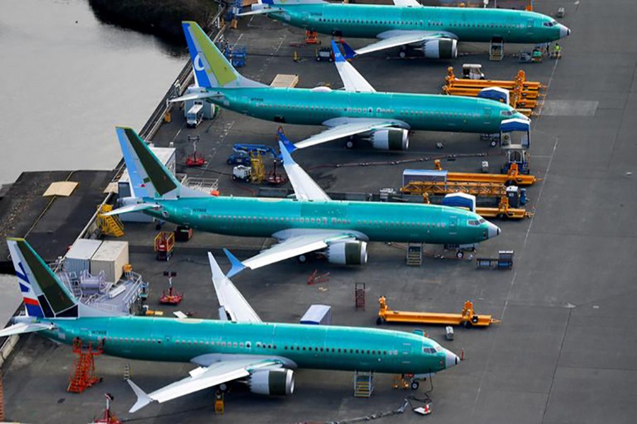 An aerial photo shows Boeing 737 MAX airplanes parked at the Boeing Factory in Renton, Washington, US on March 21, 2019 — Reuters photo