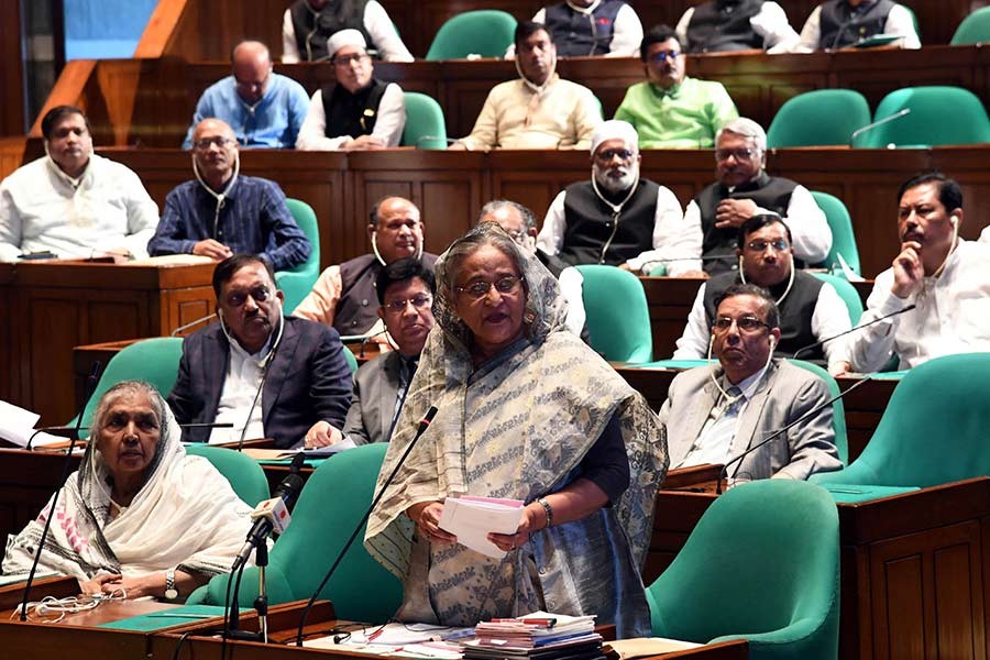 Prime Minister Sheikh Hasina discussing on an obituary motion taken by the parliament on Sunday. -PID Photo