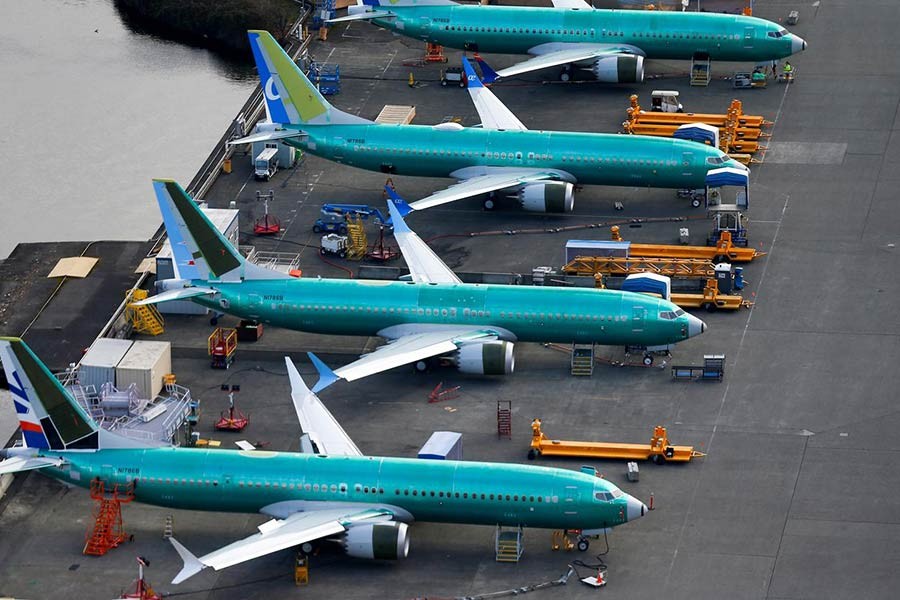 An aerial photo shows Boeing 737 MAX airplanes parked at the Boeing Factory in Renton, Washington, in the United States on March 21, 2019. -Reuters Photo