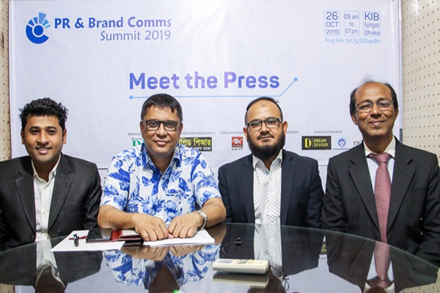 Organisers at Meet the Press: From left,  Zillur Rahman, head of Project & Programme of Dream Deviser; Shahidul Islam Shakhor, managing director of Rapid PR; Summit Coordinator Syed Rabius Shams, CEO of Ra’dia Inc.; and Nazmul Ahsan, CEO of ShobdoKolpoDrum