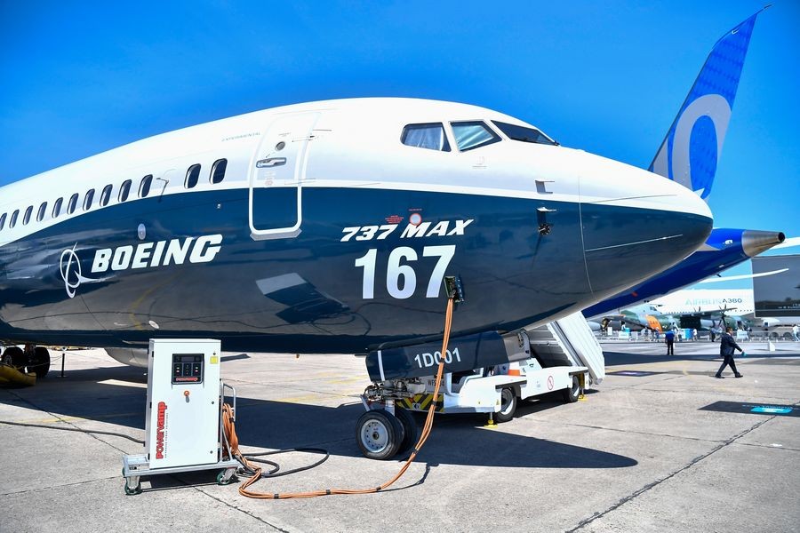 File photo taken on June 19, 2017 shows a Boeing 737 MAX 9 at the 52nd International Paris Air and Space Show in Bourget, France. (Xinhua/Chen Yichen)