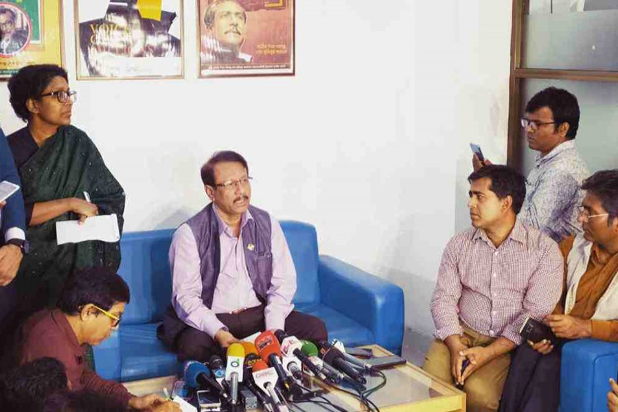 Dr Kamal Abdul Naser Chowdhury, chief coordinator of the Father of the Nation Bangabandhu Sheikh Mujibur Rahman Birth Centenary Celebration National Implementation Committee at a press briefing at the International Mother Language Institute on Sunday night, March 08, 2020 — PID Photo
