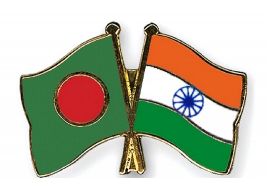 Bangladesh and India flags are seen cross-pinned in the image, symbolising friendship between the two nations. — Collected Photo