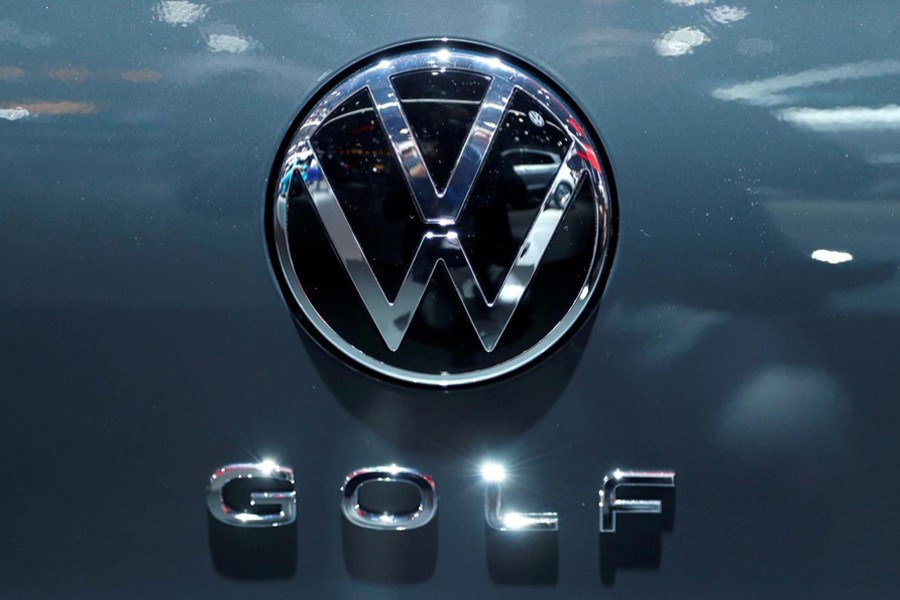 The logo of German carmaker Volkswagen is seen on a new Golf car at Brussels Motor Show, Belgium on January 9, 2020 — Reuters/Files