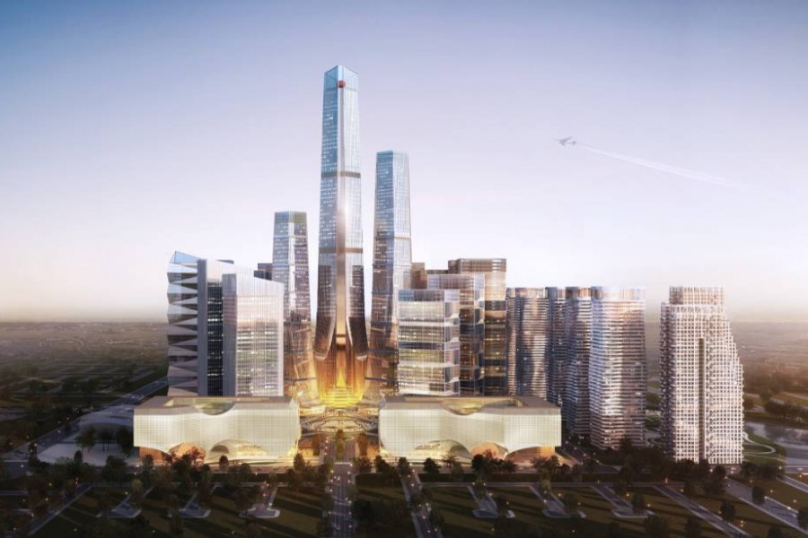 Construction afoot of Bangabandhu Tri-Tower at Purbachal