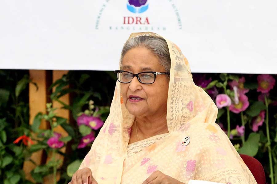সোমবার গণভবন থেকে ভিডিও কনফারেন্সের মাধ্যমে জাতীয় বীমা দিবসের অনুষ্ঠানে বক্তব্য রাখছেন প্রধানমন্ত্রী শেখ হাসিনা। ছবিঃ পিআইডি