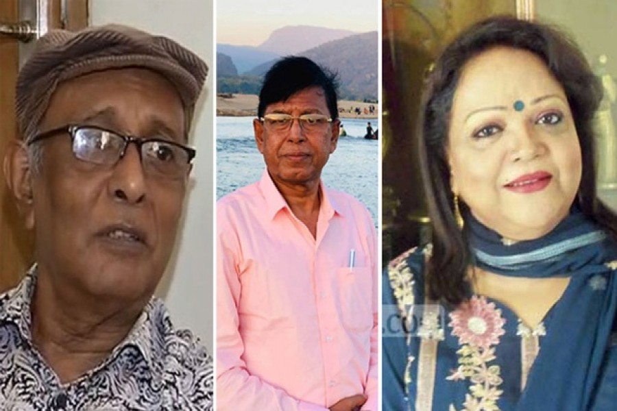বাঁ থেকে: মলয় কুমার গাঙ্গুলী, হাসান মতিউর রহমান ও সাবিনা ইয়াসমিন