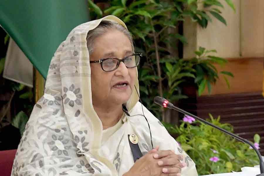 মঙ্গলবার গণভবন থেকে ভিডিও কনফারেন্সের মাধ্যমে একনেকের সভায় অংশ নেন প্রধানমন্ত্রী শেখ হাসিনা। ছবি: পিআইডি।