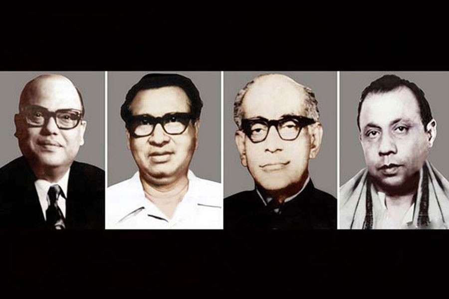 - সৈয়দ নজরুল ইসলাম, তাজউদ্দীন আহমদ, এম মনসুর আলী এবং এ এইচ এম কামরুজ্জামান