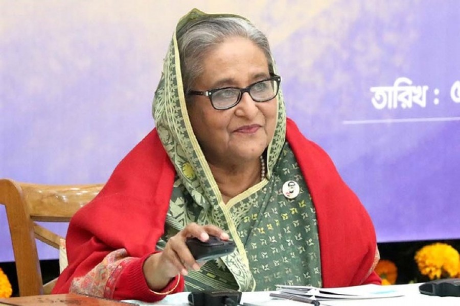 মুজিব শতবর্ষ ও স্বাধীনতার সুবর্ণজয়ন্তী উপলক্ষে ছাত্রলীগের কার্যালয়ে ‘মাতৃভূমি কর্ণার’ উদ্বোধন করেন প্রধানমন্ত্রী শেখ হাসিনা। ছবি: পিআইডি