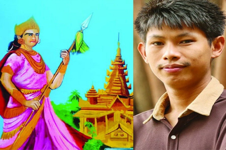 - বইয়ের প্রচ্ছদ (বামে) ও লেখক নুথোয়াই মারমা বারাঙ, ছবি: থোকবিরিম.কম