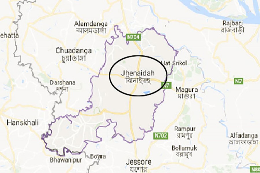 Google map showing Jhenaidah district.