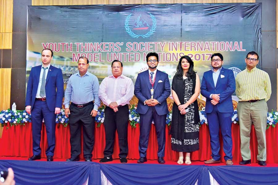 Guests and organisers at the opening ceremony of the Youth Thinkers' Society International MUN (YTSIMUN) 2017 held in Chittagong recently