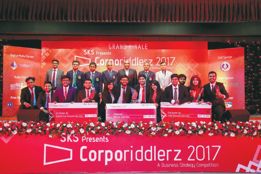 Winners with the organisers and guests of Corporiddlerz 2017 held at Bangladesh University of Professionals (BUP) in the city recently