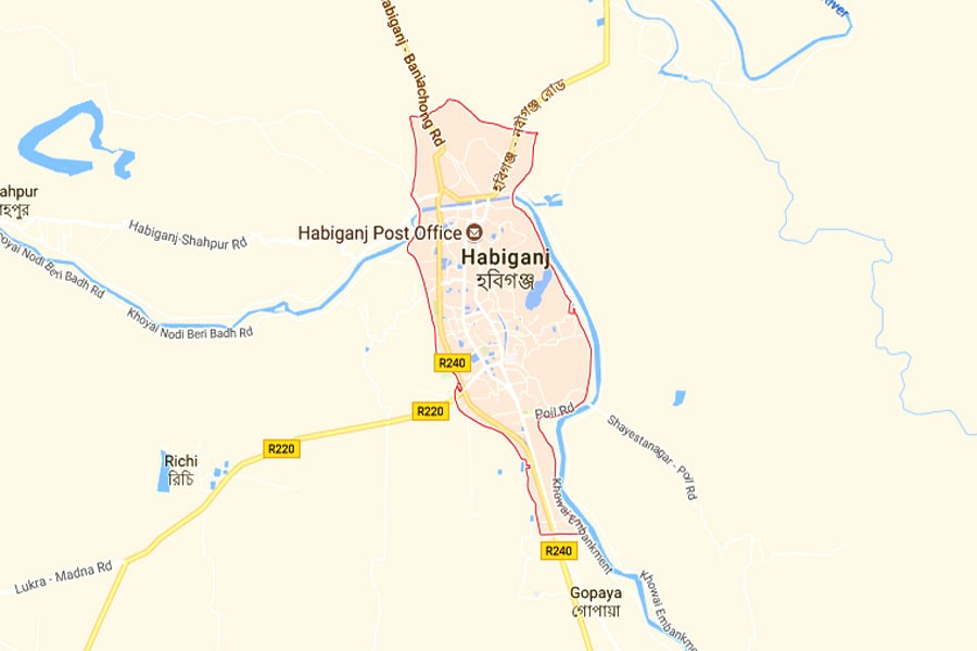 Google map showing Habiganj district