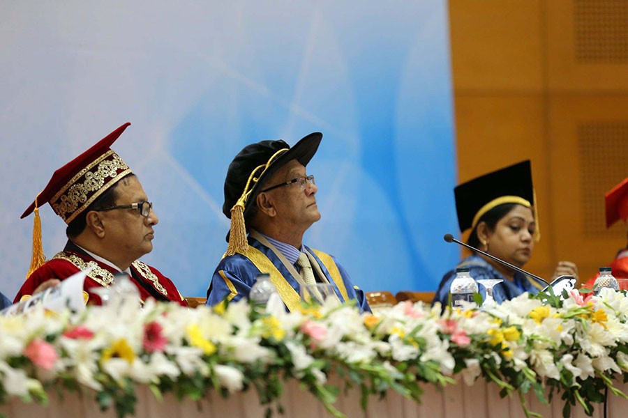 Education Minister Nurul Islam Nahid attends the 6th Convocation of University of Development Alternative (UODA) on Thursday at Bangabandhu International Conference Centre in Dhaka.