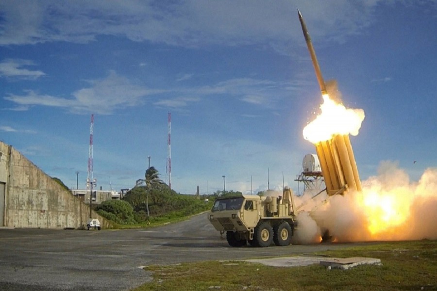 A Terminal High Altitude Area Defense (THAAD) interceptor is seen in this undated handout photo provided by the US Department of Defense, Missile Defense Agency. Reuters