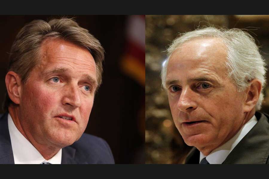 A combination photo of Republican Senators Jeff Flake and Bob Corker.