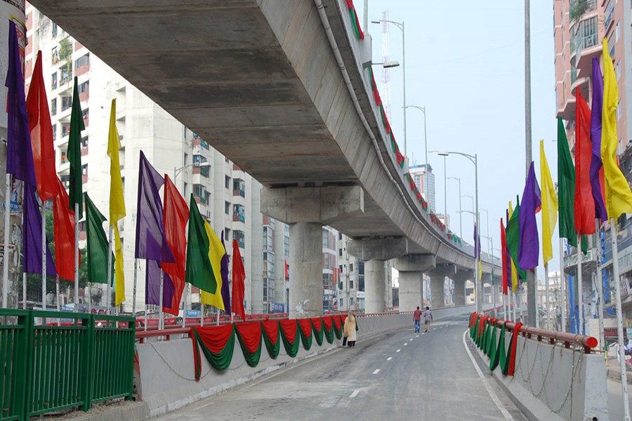 Prime Minister Sheikh Hasina inaugurates the opening of the Maghbazar-Mouchak Flyover from her official residence Ganabhaban through a video call on Thursday. Photo courtesy: Focus Bangla.