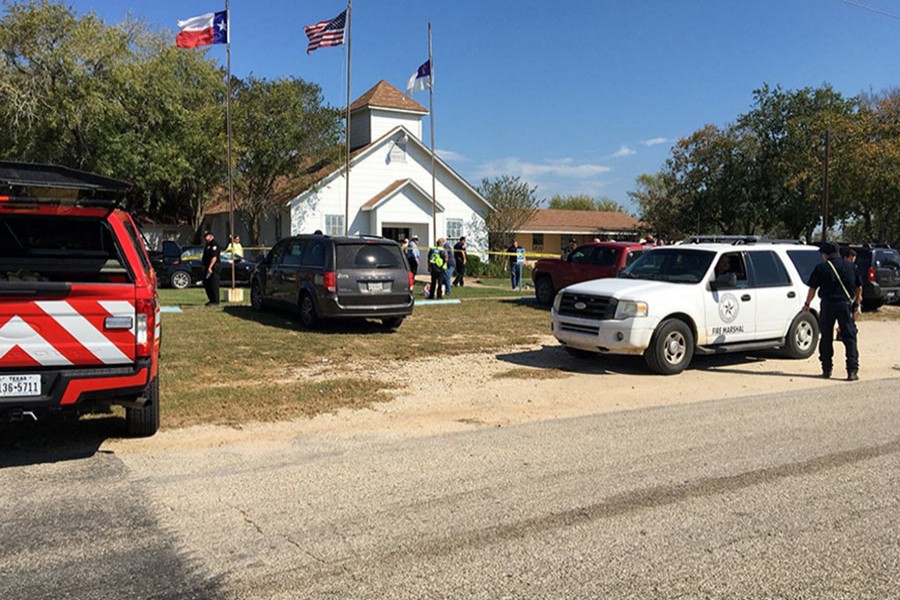 The area around a site of a mass shooting is taped out in Sutherland Springs, Texas, US on Sunday. - Reuters photo