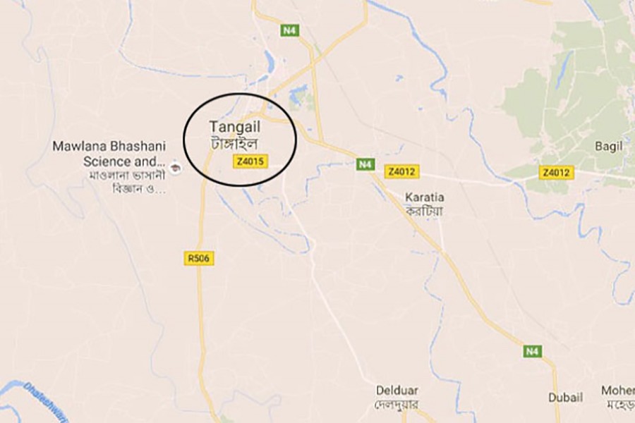 Map showing Tangail district.