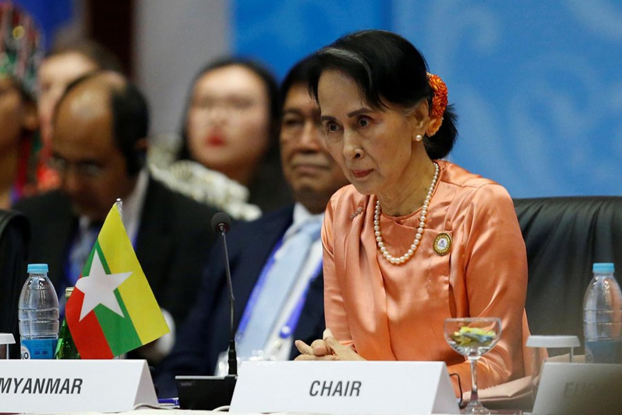 Myanmar State Counselor Aung San Suu Kyi attends the 13th Asia Europe Foreign Ministers Meeting (ASEM) in Naypyitaw, Myanmar on Monday. - Reuters photo