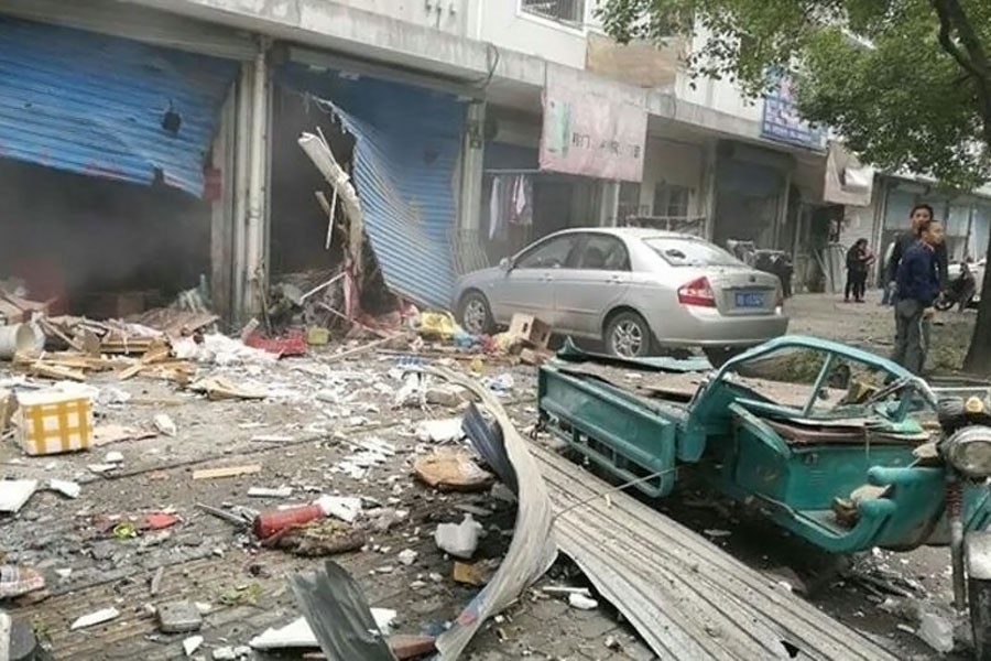 The blast happened at around 9 am in Jiangbei district in Ningbo City, causing some buildings to collapse. (Twitter Photo)