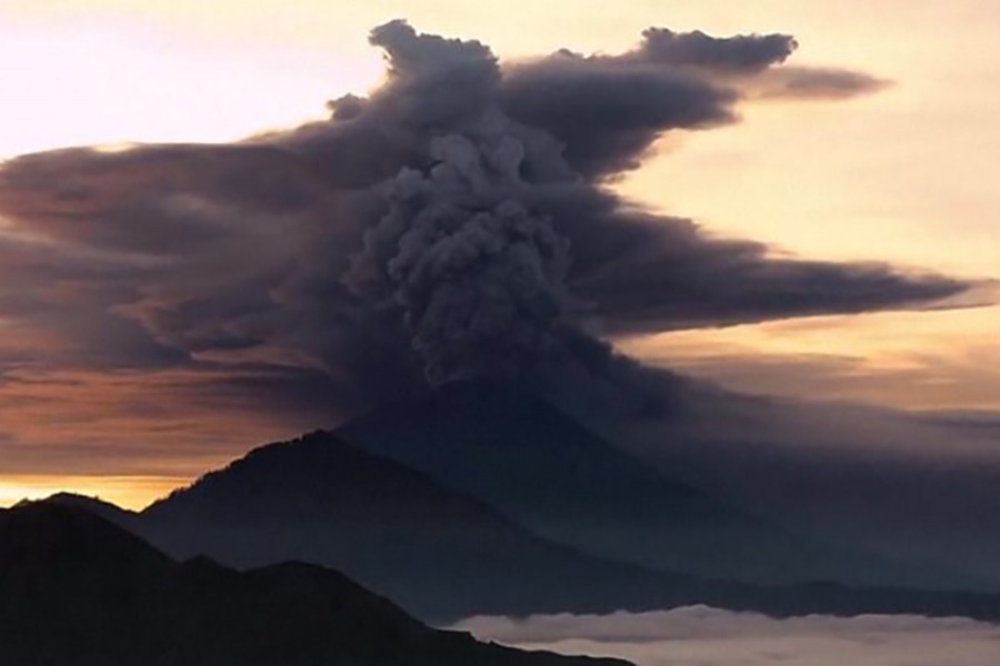 Screenshot taken from a video footage shows ash rising into the sky, disrupting flights. - BBC