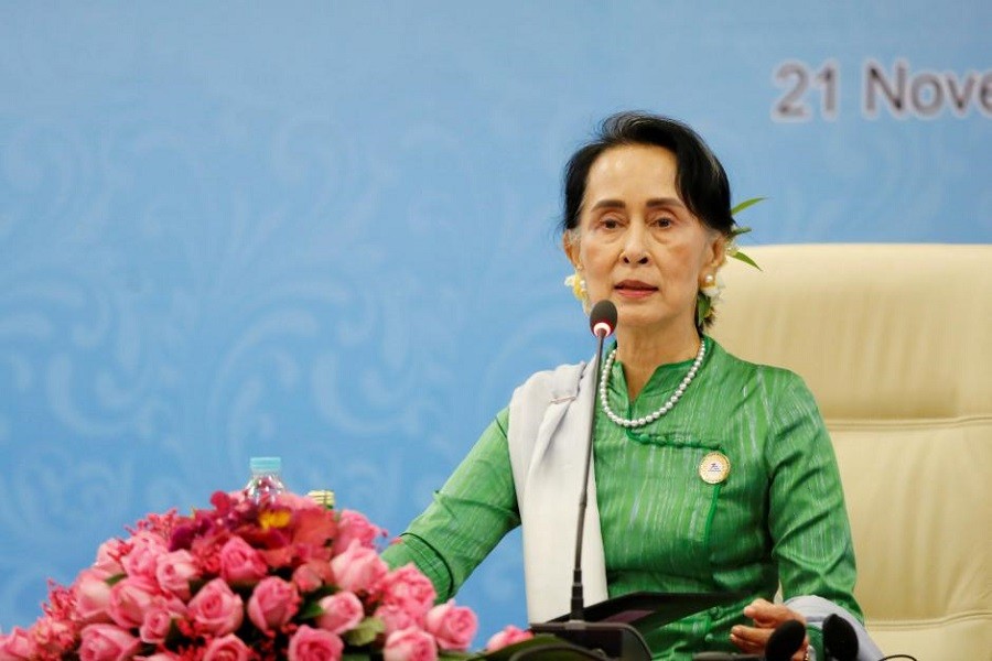 Myanmar State Counselor Aung San Suu Kyi speaks during a news conference at the Asia Europe Foreign Ministers (ASEM) in Naypyitaw, Myanmar, November 21, 2017. Reuters