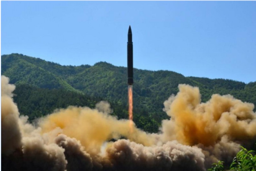 The intercontinental ballistic missile Hwasong-14 is seen during its test in this undated photo released by North Korea's Korean Central News Agency in Pyongyang, North Korea July 5 2017: REUTERS