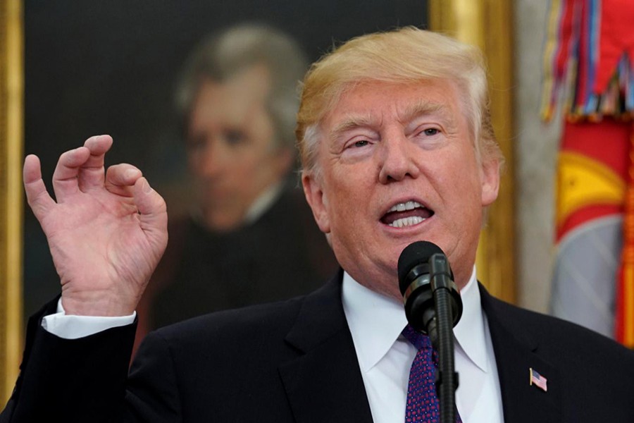 US President Donald Trump gestures as he speaks at the White House in Washington, US on Monday last. - Reuters photo