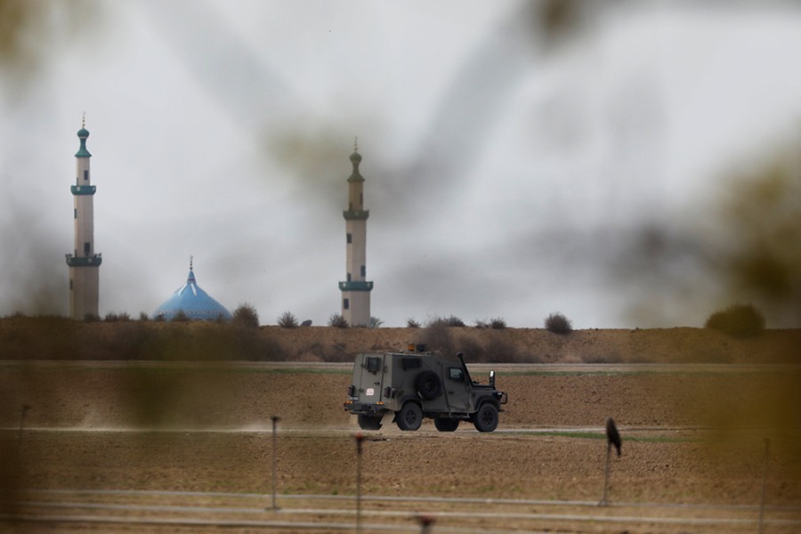 An Israeli military jeep drives near the Gaza Strip on Sunday last. - Reuters photo