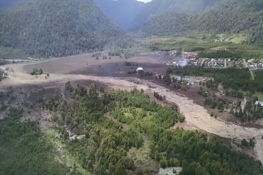 Damage done by a landslide is seen in Villa Santa Lucia, Los Lagos, Chile December 16, 2017 in this still image obtained from social media. (Reuters Photo)