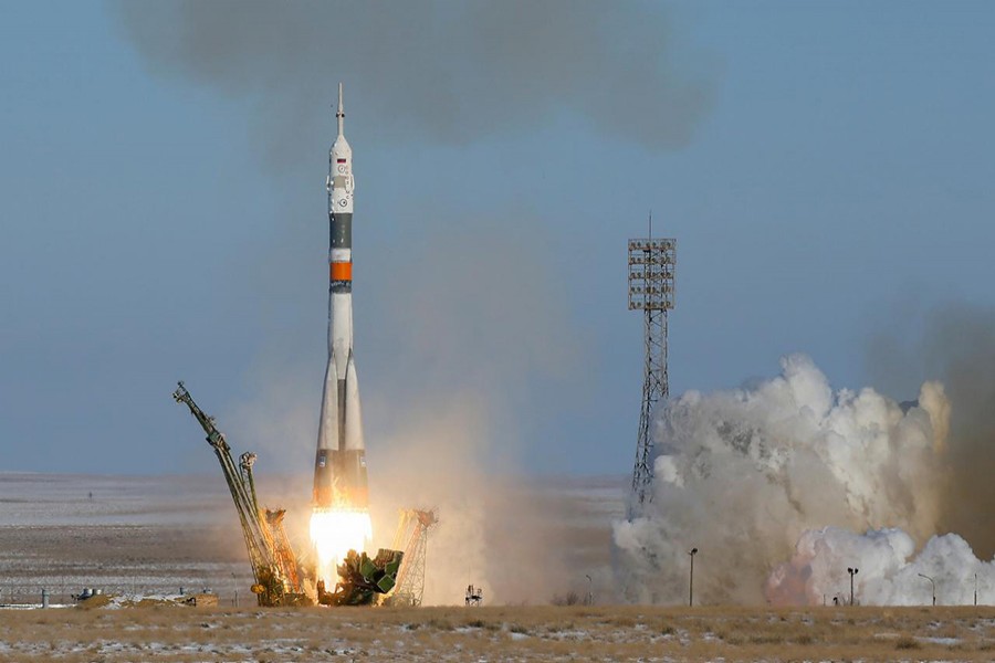 The Soyuz MS-07 spacecraft carrying the crew of Norishige Kanai of Japan, Anton Shkaplerov of Russia and Scott Tingle of the US blasts off to the International Space Station (ISS) from Kazakhstan on Sunday. - Reuters photo