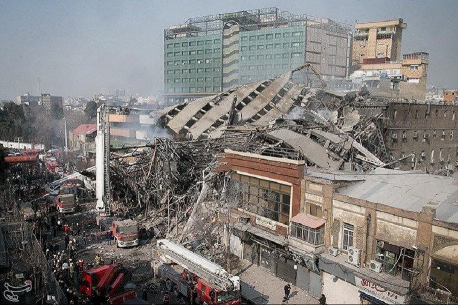 Representational image: A collapsed building is seen in Tehran, Iran. Tasnim News Agency/Handout via Reuters/File Photo