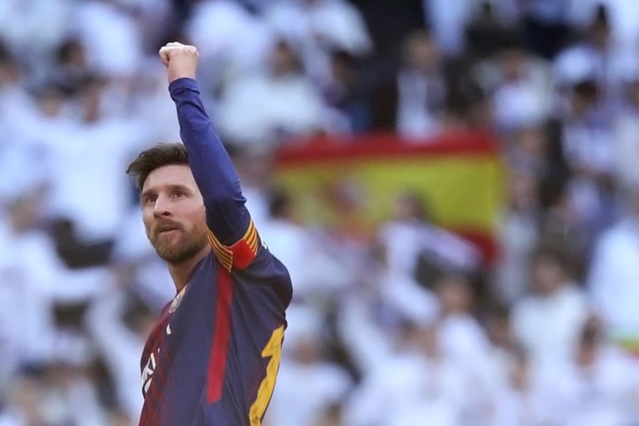 La Liga Santander - Real Madrid vs FC Barcelona - Santiago Bernabeu, Madrid, Spain - December 23, 2017 Barcelona’s Lionel Messi celebrates at the end of the match. (Reuters)