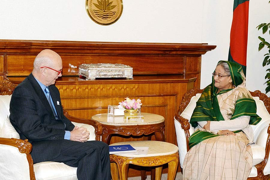 Former Director General of the World Trade Organisation Pascal Lamy calls on Prime Minister Sheikh Hasina at PMO on Sunday. -Focus Bangla Photo