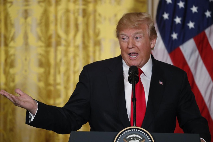 US President Donald Trump addresses a joint news conference with Norwegian Prime Minister Erna Solberg in the White House in Washington, US on Wednesday. - Reuters photo