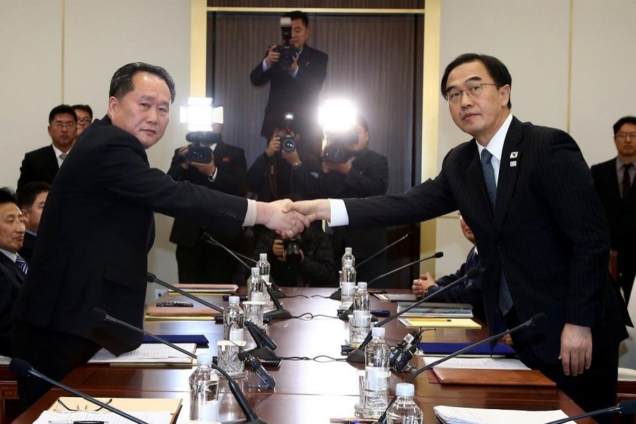 A view of a meeting between two Koreas at the truce village of Panmunjom in the demilitarised zone. Photo taken January 9, 2018. Reuters