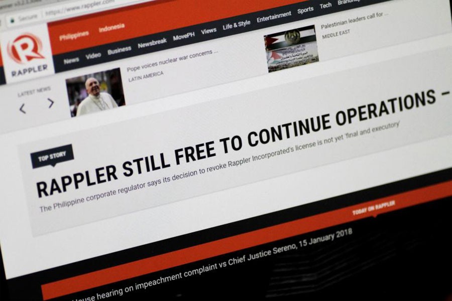 Illustration of the Rappler website January 16, 2018. (REUTERS)