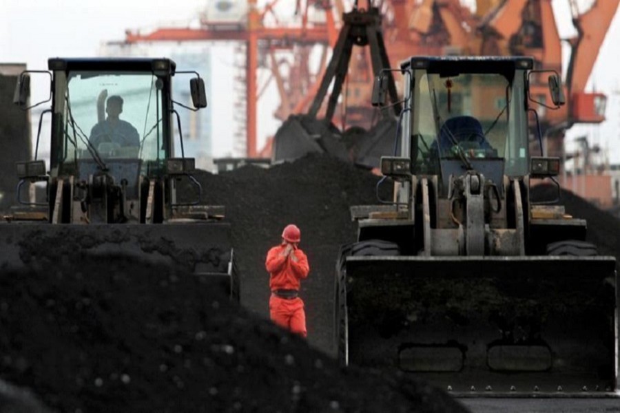 An employee walks between front-end loaders which are used to move coal imported from North Korea at Dandong port in the Chinese border city of Dandong, Liaoning province December 7, 2010. Reuters/File Photo