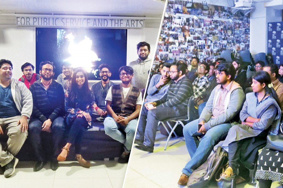 Organisers (left) and participants (right) at the event of Dhaka Noise Project 2017 held at EMK Centre, Dhaka