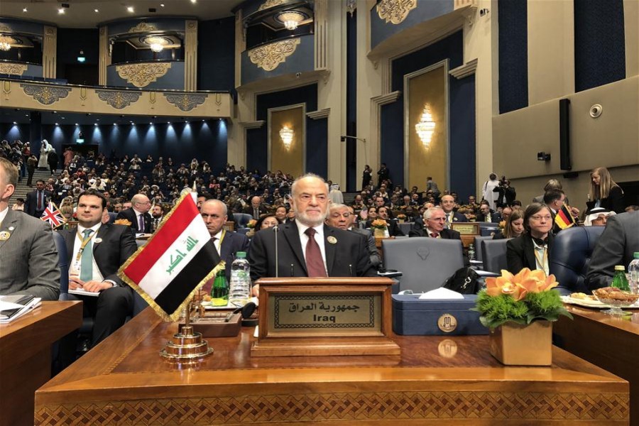 Iraqi Foreign Minister Ibrahim al-Jaafari (front) attends the ministerial meeting of the Kuwait International Conference for the Reconstruction of Iraq (KICRI) in Kuwait City, Kuwait, Feb 14, 2018. UN is firmly committed to the reconstruction process in Baghdad, said UN Secretary-General Antonio Guterres on Wednesday in Kuwait. Xinhua