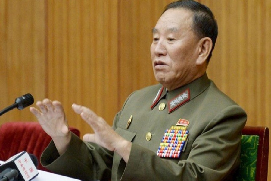 Kim Yong Chol speaks during an emergency briefing for diplomats basing in North Korea, in Pyongyang August 21, 2015, in this photo released by Kyodo. Reuters