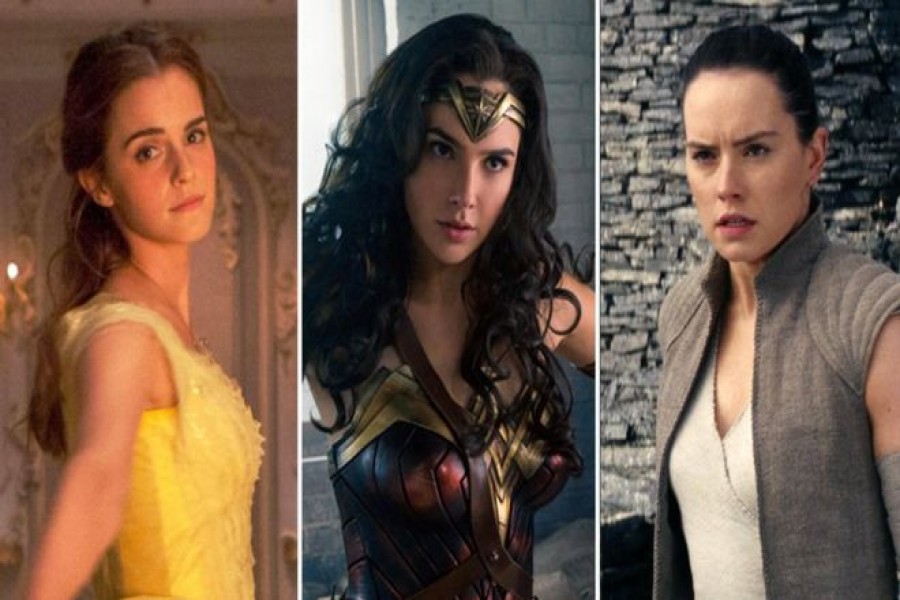 Emma Watson, Gal Gadot and Daisy Ridley featured in 2017's three top-grossing US films. - BBC