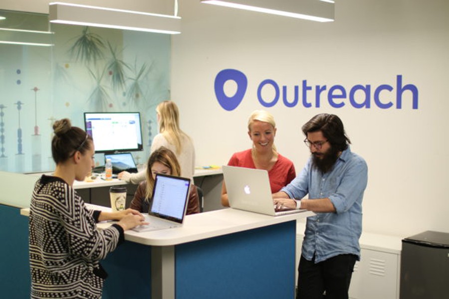 Sales tech start-up Outreach employees working at its new office at Seattle headquarters in mid August, 2017. Photo: Outreach