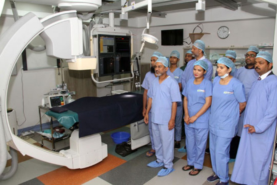 Journalists look around various facilities of recently inaugurated AFC Halth Fortis Cardiac Institute in Chittagong.