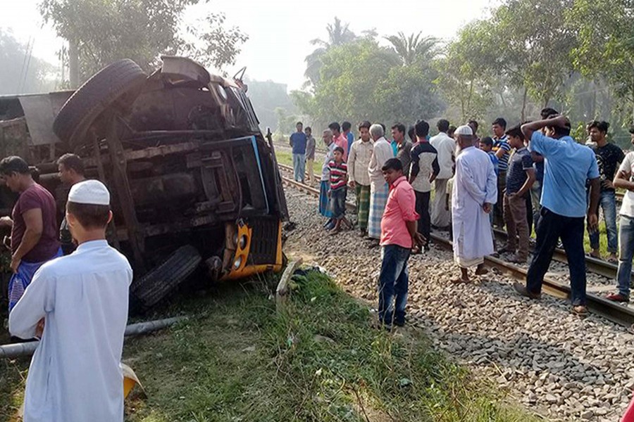 Four die as train hits covered van in Feni