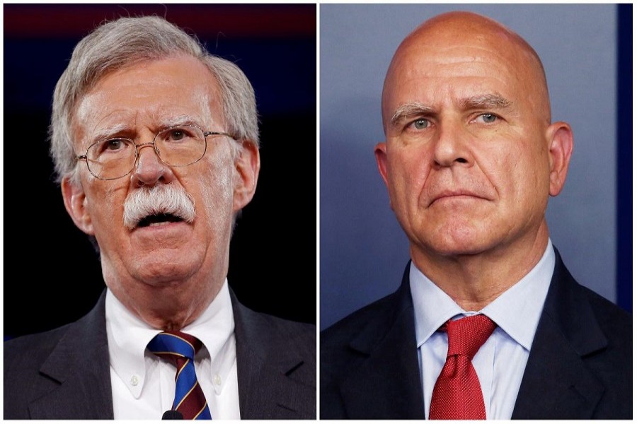 Former US Ambassador to the United Nations John Bolton (L) speaks in Oxon Hill, Maryland, US February 24, 2017, and White House National Security Advisor H R McMaster joins the daily briefing in Washington, US July 31, 2017, in this combination photograph. Reuters/File Photo