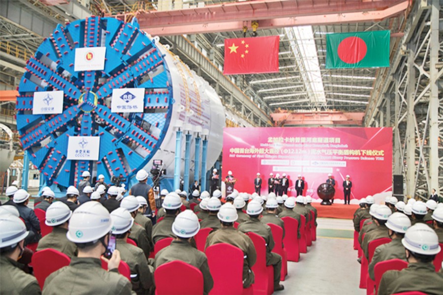 Tianhe Mechanical Equipment Manufacturing Co. Ltd management addressing the workers on completion of China's largest shield tunneling machine which is ready for export to Bangladesh 	— TMEMC photo